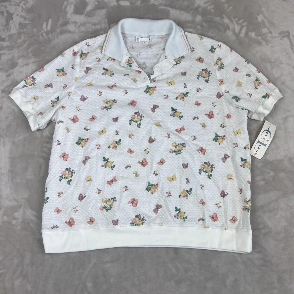Vintage Floral Butterfly Top‎ Womens Large Cottagecore Garden Grandma Whimsical